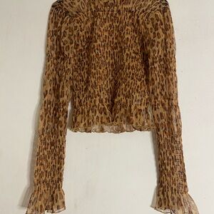 Free people hello there Leopard Print Smocked large Top